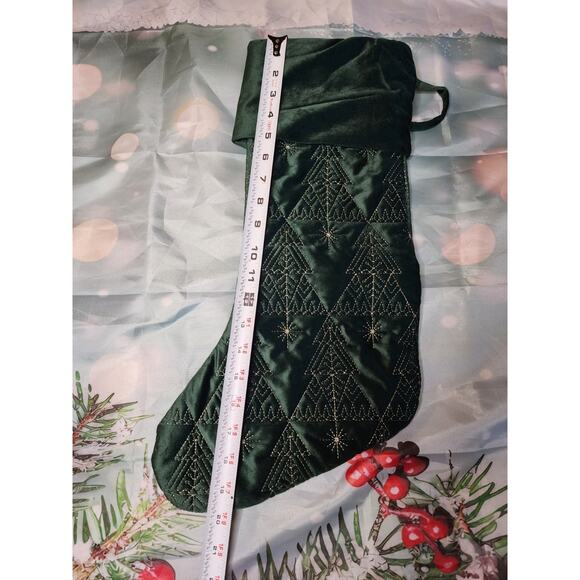 Tahari Home Green Trees Quilted Christmas Holiday Stocking 22" - Picture 5 of 7